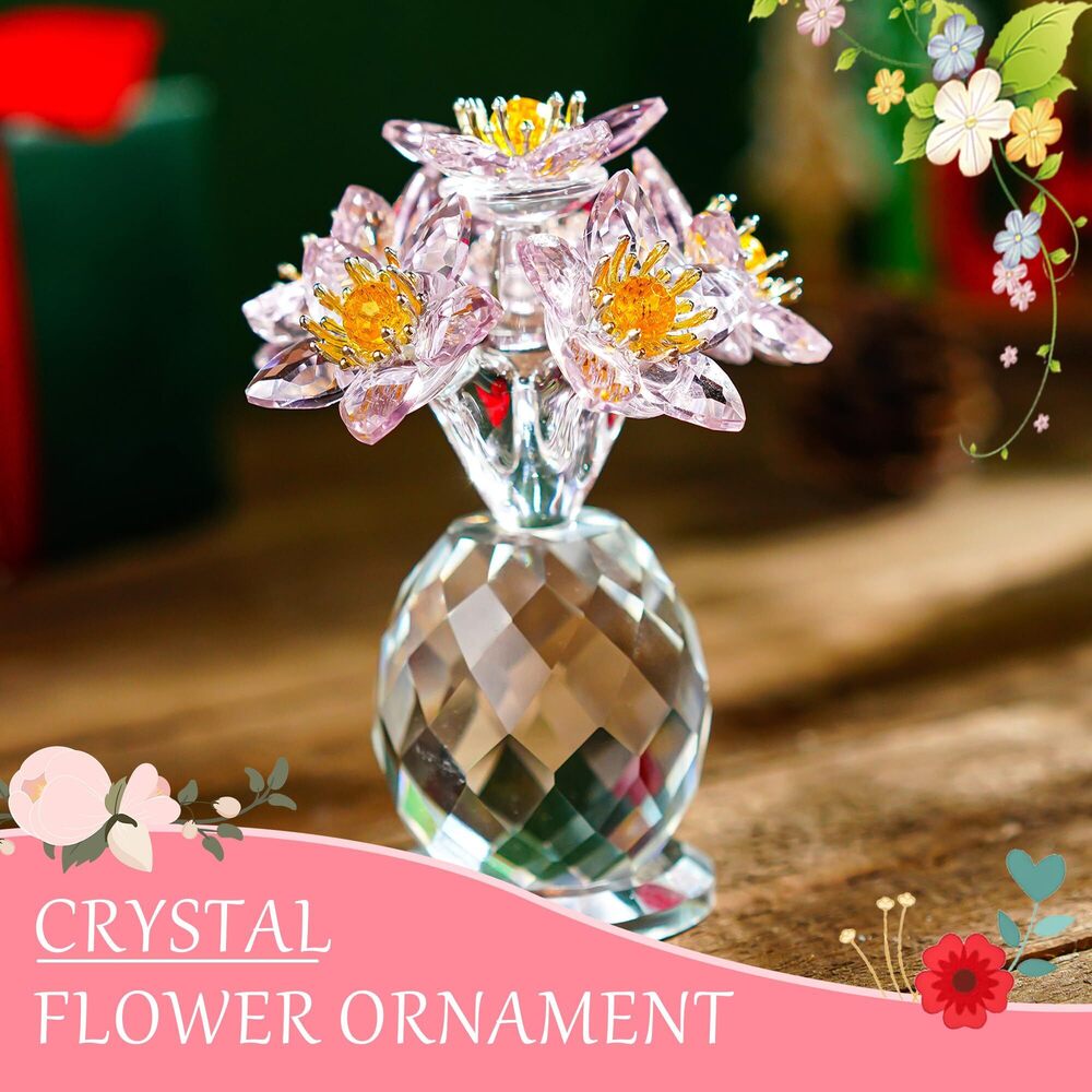 6014 Crystal Rose Bouquet Figurine and Pink Crystal Flower Ornament - Picture 8 of 9